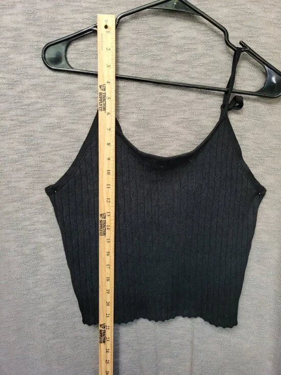 VTG Y2K Tank Top Black Eyelet Womens Jrs XL Cropped Fairy Grunge Gothic Stretch - Picture 4 of 15